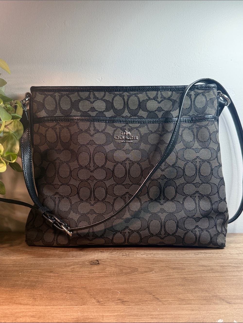 Coach Signature File Crossbody Bag Charcoal Black Used Fair